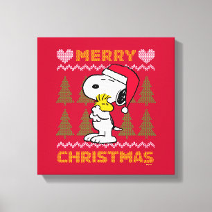 Peanuts Snoopy & Woodstock Santa Claus Hug Canvas Print