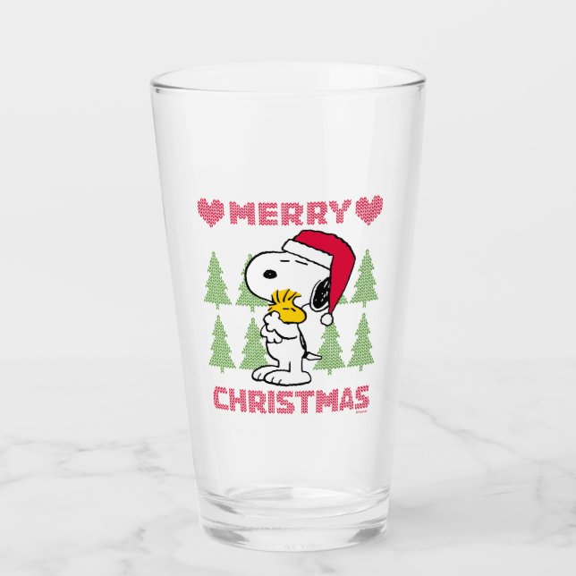 Peanuts | Snoopy & Woodstock Santa Claus Hug Glass (Front)