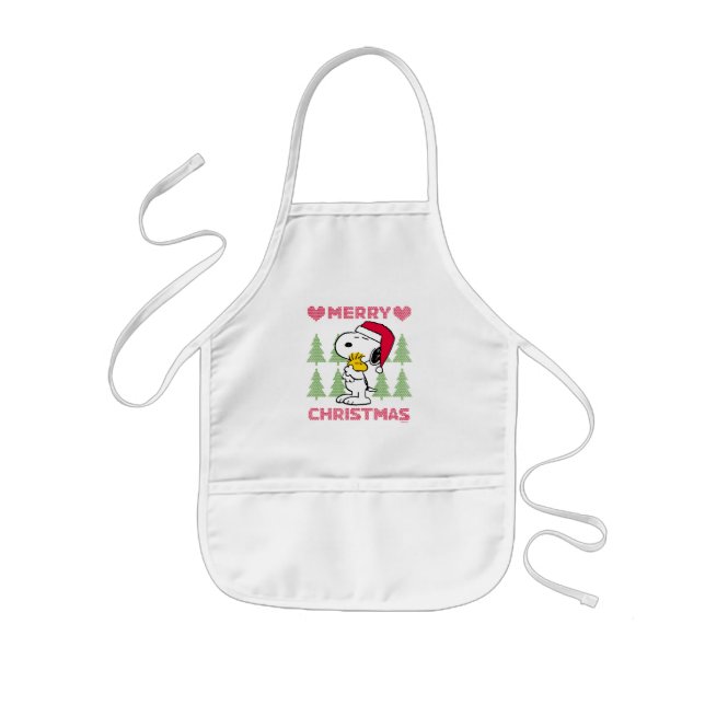 Peanuts | Snoopy & Woodstock Santa Claus Hug Kids Apron (Front)