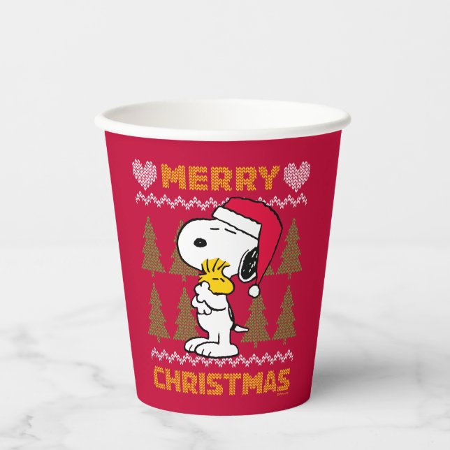 Peanuts | Snoopy & Woodstock Santa Claus Hug Paper Cups (Front)
