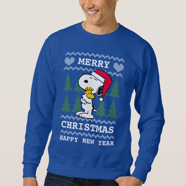 Peanuts | Snoopy & Woodstock Santa Claus Hug Sweatshirt (Front)