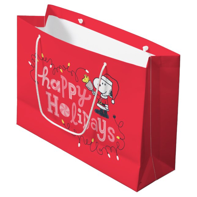Peanuts | Snoopy & Woodstock Santa Claus Large Gift Bag (Front Angled)