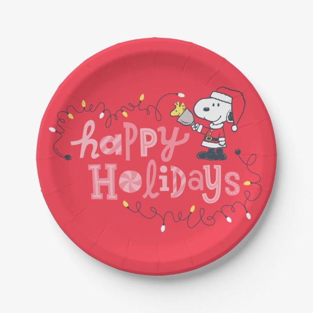 Peanuts | Snoopy & Woodstock Santa Claus Paper Plate (Front)