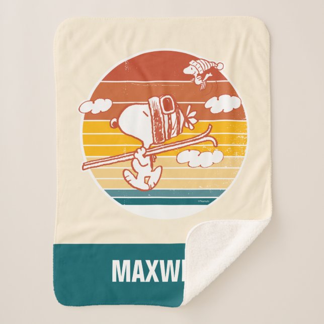 Peanuts | Snoopy & Woodstock Ski Trip Sherpa Blanket (Front)