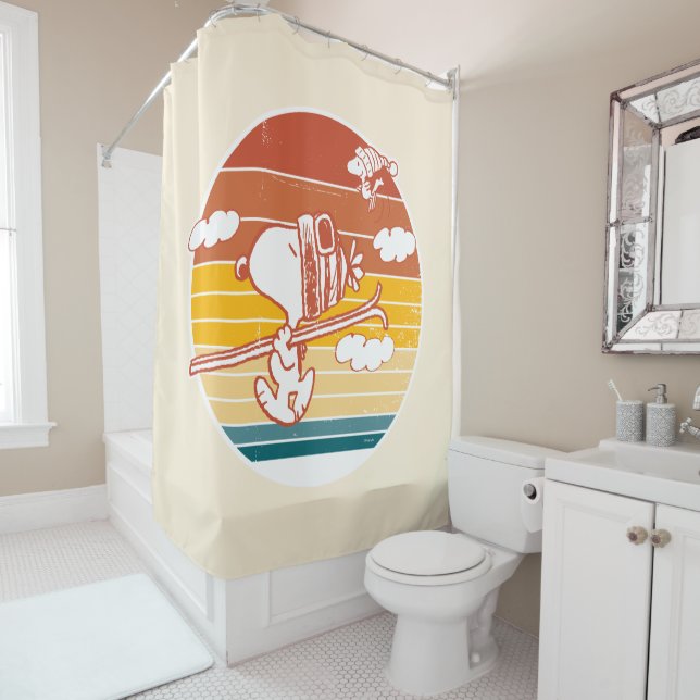 Peanuts | Snoopy & Woodstock Ski Trip Shower Curtain (In Situ)