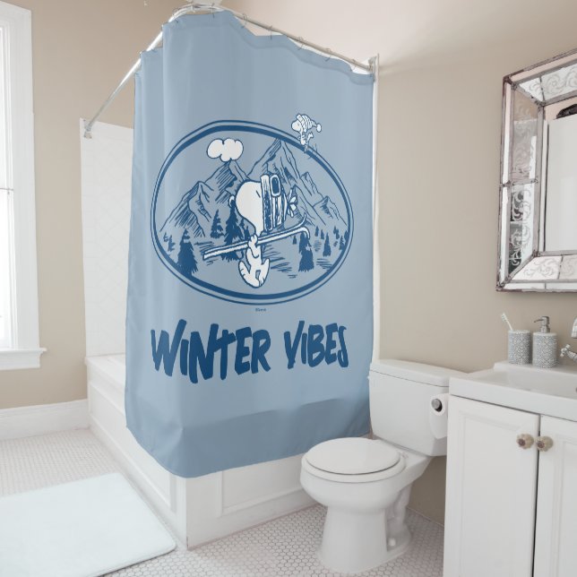 Peanuts | Snoopy & Woodstock Skiing Shower Curtain (In Situ)