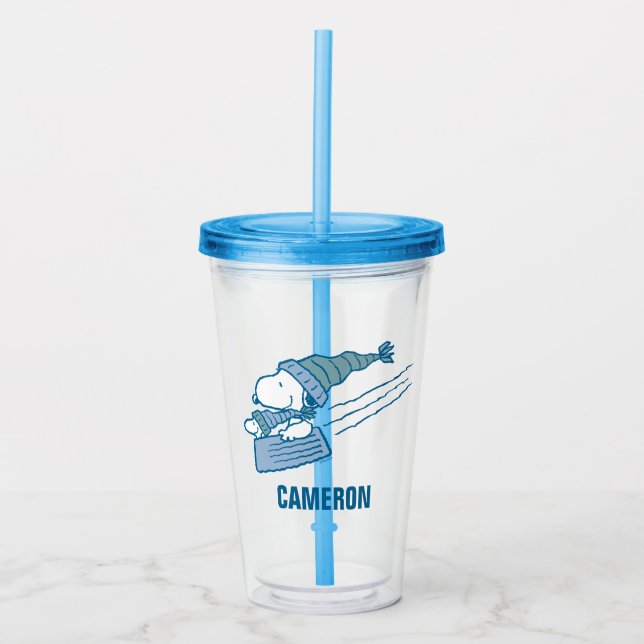 Peanuts | Snoopy & Woodstock Sledding Acrylic Tumbler (Front)