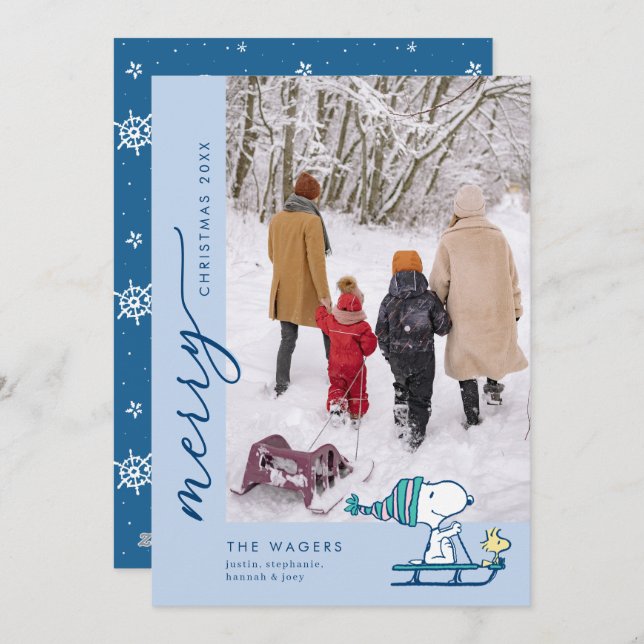 Peanuts Snoopy & Woodstock Sledding Holiday Card (Front/Back)