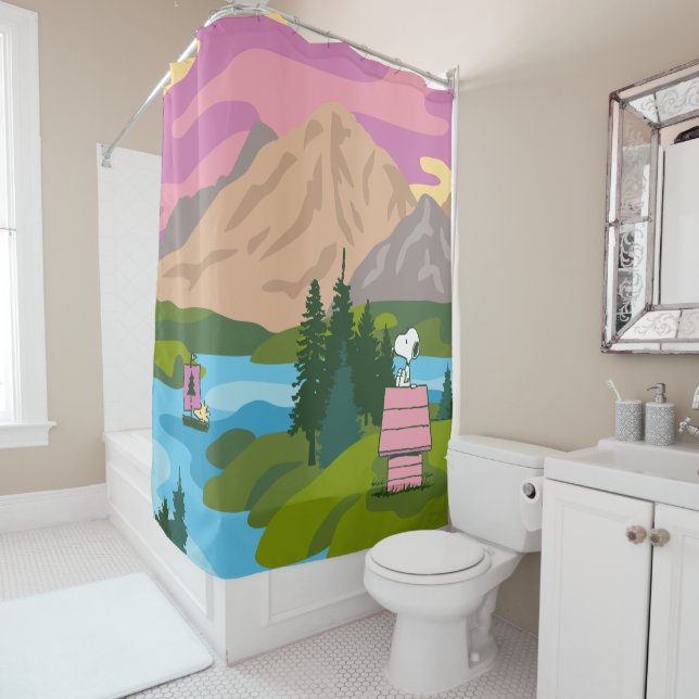 Peanuts | Snoopy & Woodstock The Great Outdoors Shower Curtain (In Situ)