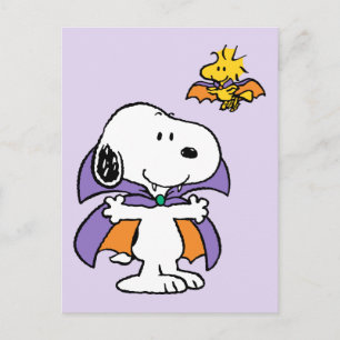 Peanuts Snoopy Woodstock Vampire Halloween Postcard