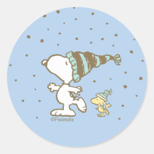 Peanuts Snoopy & Woodstock Winter Skating Classic Round Sticker