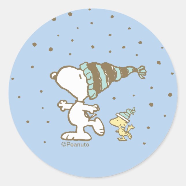 Peanuts | Snoopy & Woodstock Winter Skating Classic Round Sticker (Front)