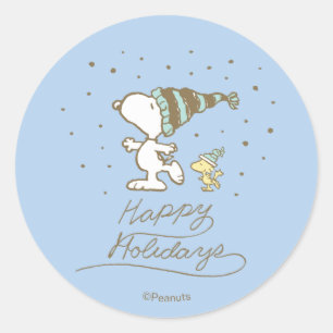 Peanuts Snoopy & Woodstock Winter Skating Classic Round Sticker