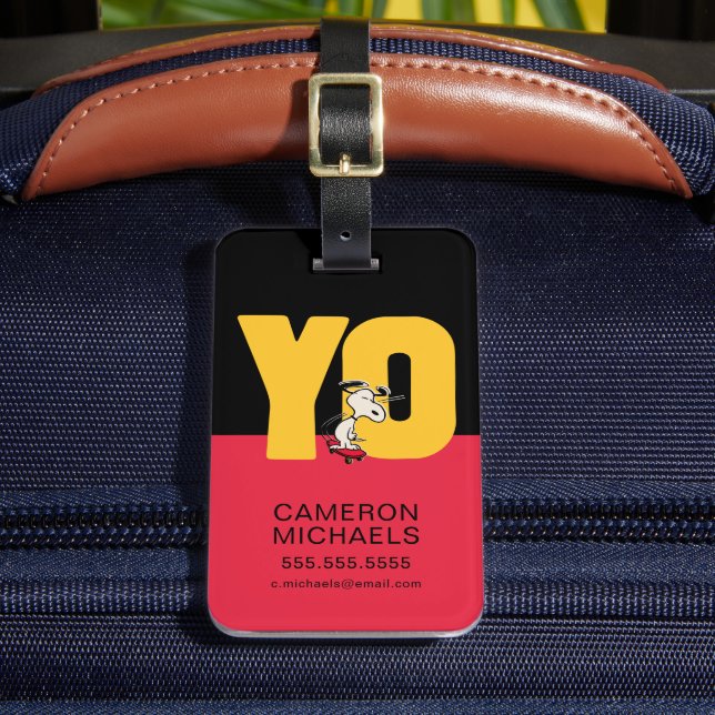 Peanuts | Snoopy YO Skateboard Luggage Tag (Front Insitu 2)