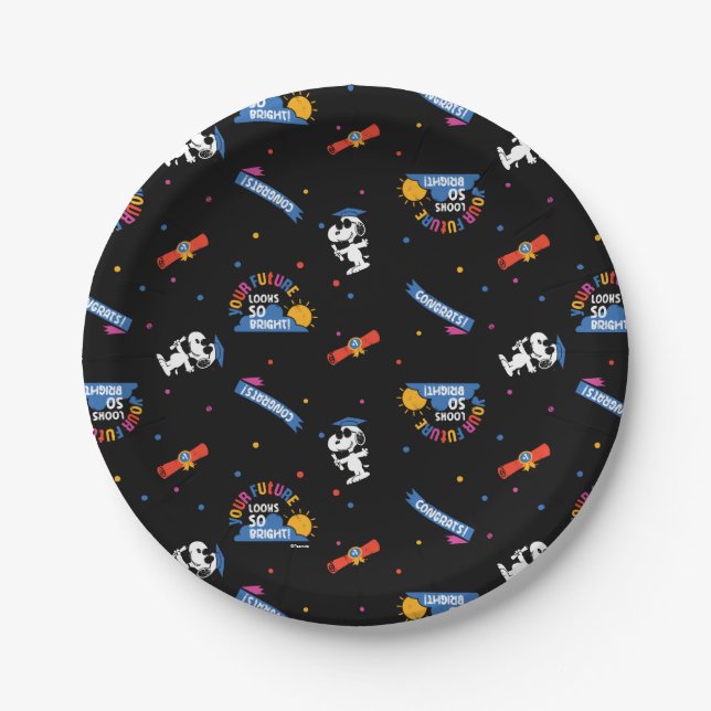 Peanuts Snoopy Your Future Looks Bright Graduation Paper Plate (Front)