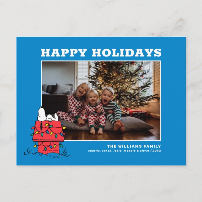 Peanuts | Snoopy's Dog House With Lights Holiday Postcard (Front)