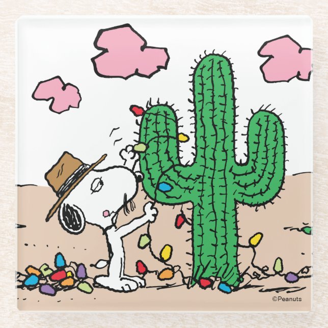 Peanuts | Spike Decorates for Christmas Glass Coaster (Front)