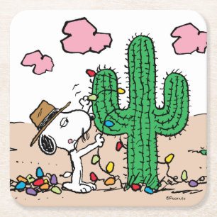 Peanuts   Spike Decorates for Christmas Square Paper Coaster