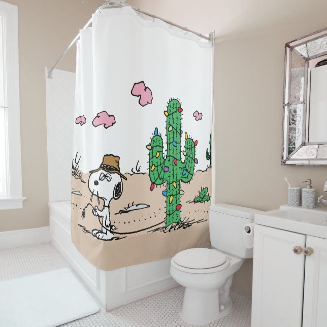 Peanuts | Spike Decorates for the Holiday Shower Curtain (In Situ)