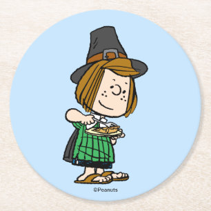 Peanuts   Thanksgiving Peppermint Patty Round Paper Coaster