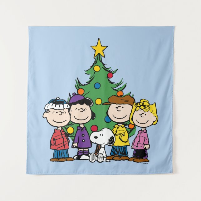 Peanuts | The Gang Around the Christmas Tree Tapestry (Front)