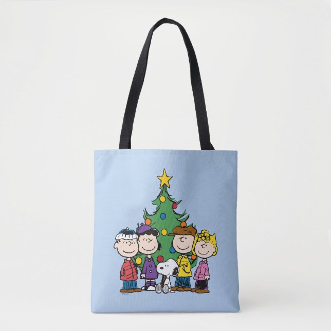 Peanuts | The Gang Around the Christmas Tree Tote Bag (Front)