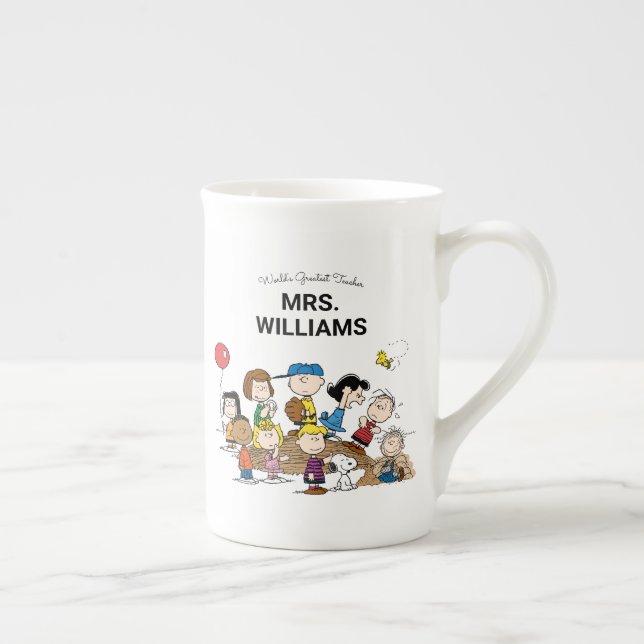 Peanuts | The Gang Greatest Teacher Personalised Bone China Mug (Right)