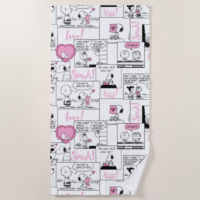 Peanuts | Valentine Heart Love Pattern Beach Towel (Front)