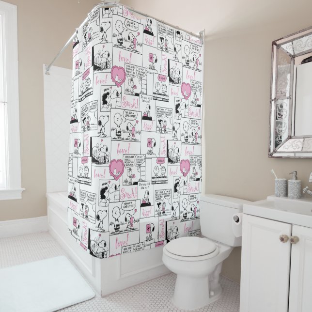 Peanuts | Valentine Heart Love Pattern Shower Curtain (In Situ)