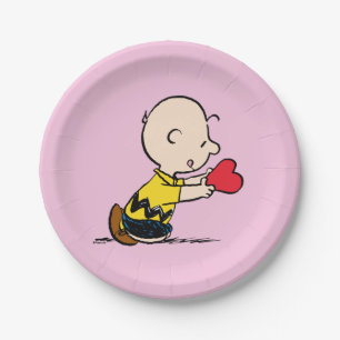 Peanuts   Valentine's Day Charlie Brown Red Heart Paper Plate
