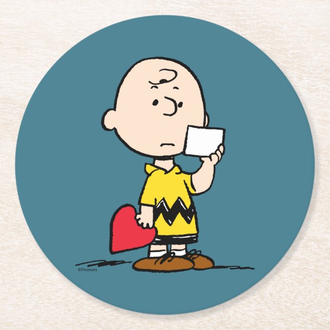 Peanuts | Valentine's Day Charlie Brown Valentine Round Paper Coaster (Front)