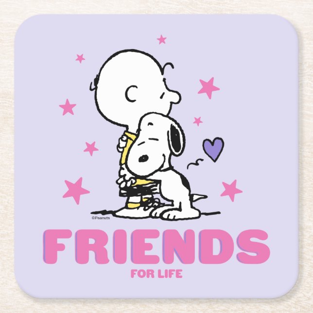 Peanuts | Valentine's Day | Friends For Life Square Paper Coaster (Front)