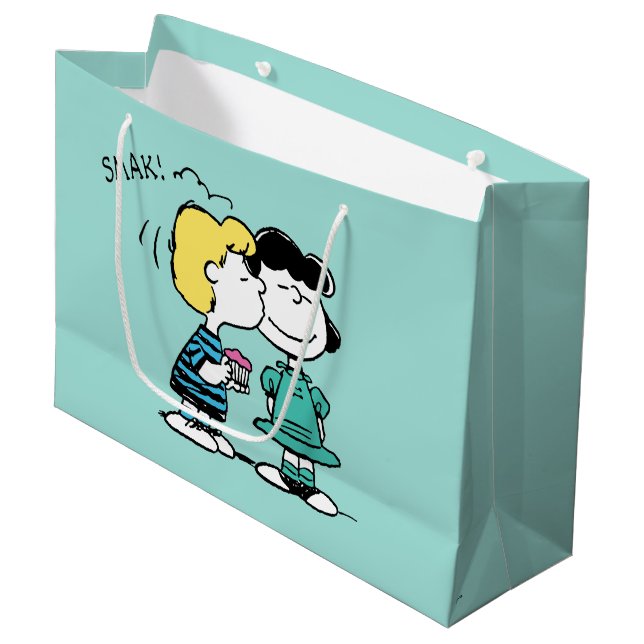 Peanuts | Valentine's Day | Lucy & Schroeder Kiss Large Gift Bag (Front Angled)