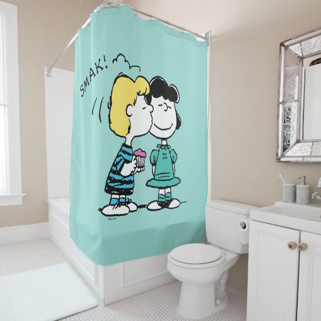 Peanuts | Valentine's Day | Lucy & Schroeder Kiss Shower Curtain (In Situ)