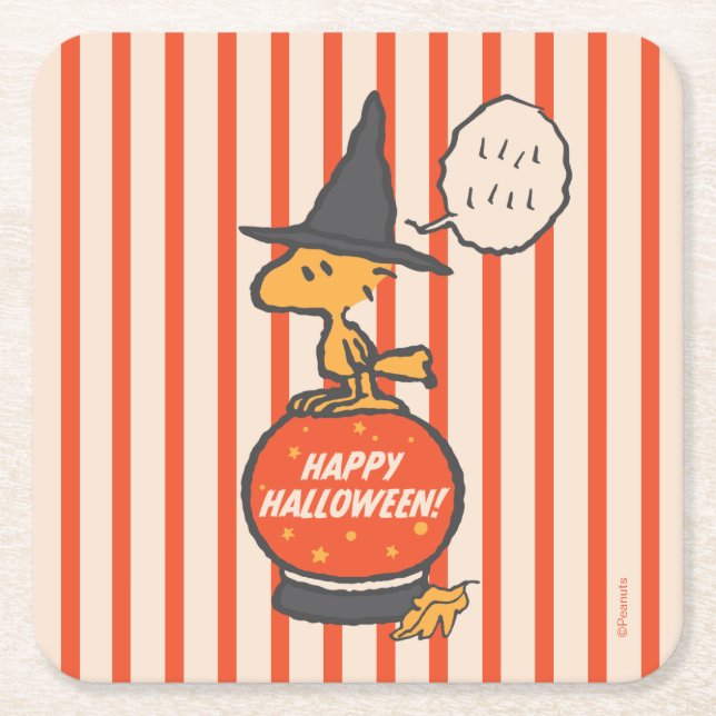 Peanuts | Vintage Woodstock Witch Stripes Square Paper Coaster (Front)