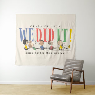 Peanuts We Did It Graduation Funny Quote Snoopy Tapestry
