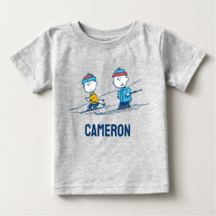 Peanuts   Winter Skiing the Slopes   Add Name Baby T-Shirt