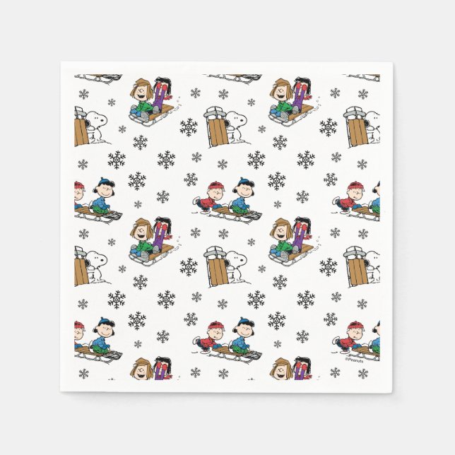 Peanuts | Winter Sledding Fun Pattern Napkin (Front)