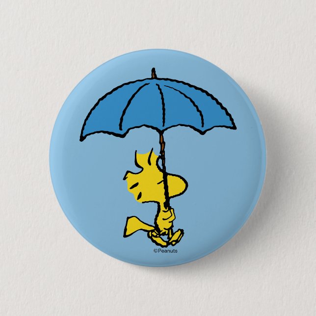 Peanuts | Woodstock Blue Umbrella 6 Cm Round Badge (Front)