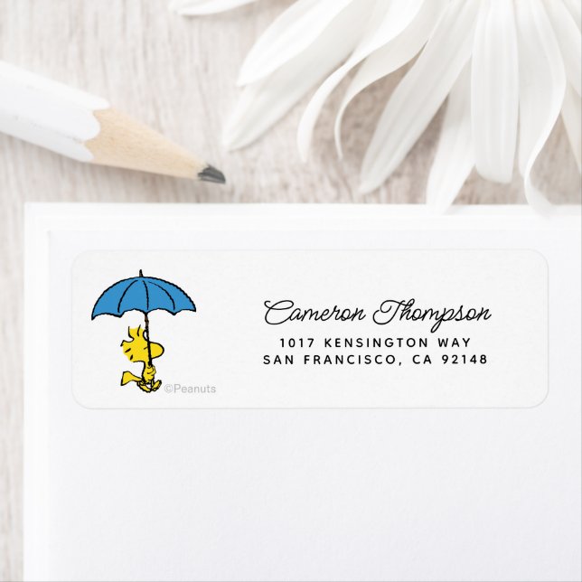 Peanuts | Woodstock Blue Umbrella Return Address Label (Insitu)