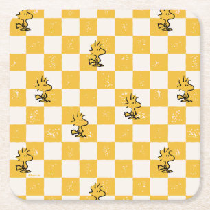 Peanuts   Woodstock Chequered Flag Square Paper Coaster