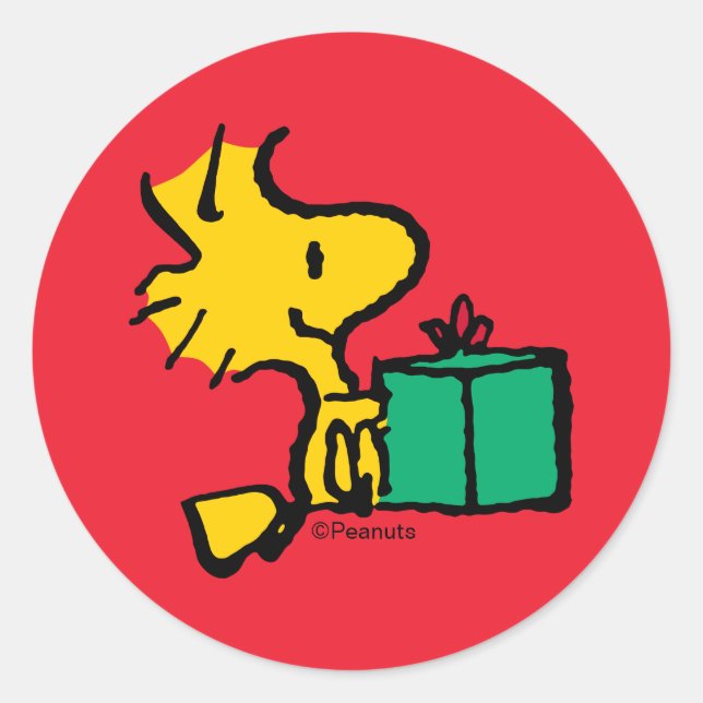 Peanuts | Woodstock Christmas Gift Classic Round Sticker (Front)