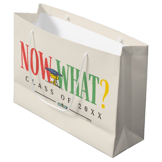 Peanuts Woodstock Now What Graduation Funny Quote Large Gift Bag (Front Angled)