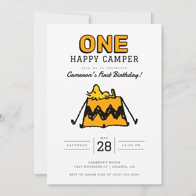 Peanuts - Woodstock | One Happy Camper Birthday Invitation (Front)