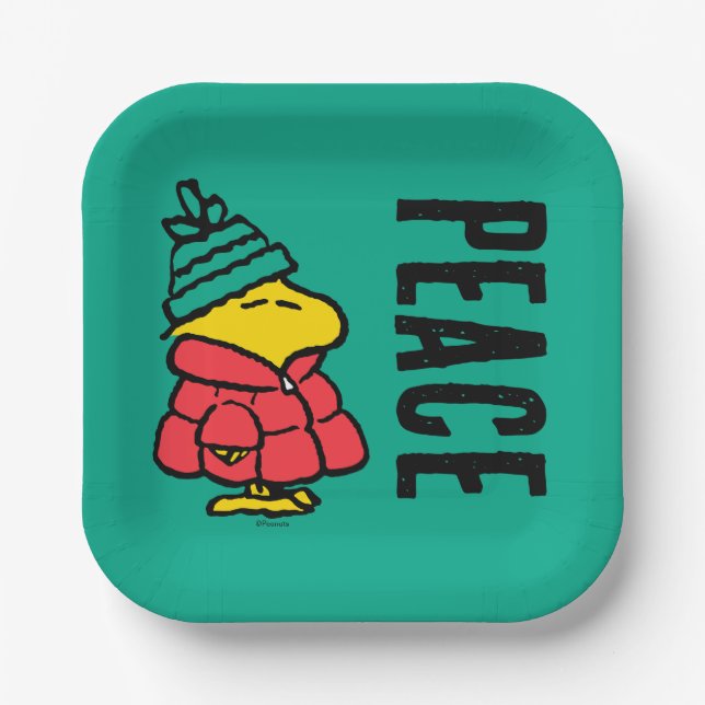 Peanuts | Woodstock Puffy Winter Jacket Paper Plate (Front)