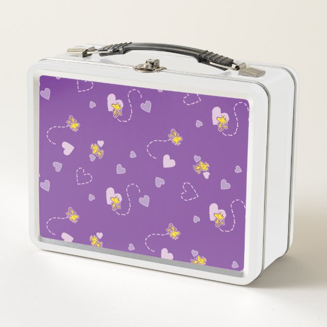 Peanuts | Woodstock Purple Heart Pattern Metal Lunch Box (Front)