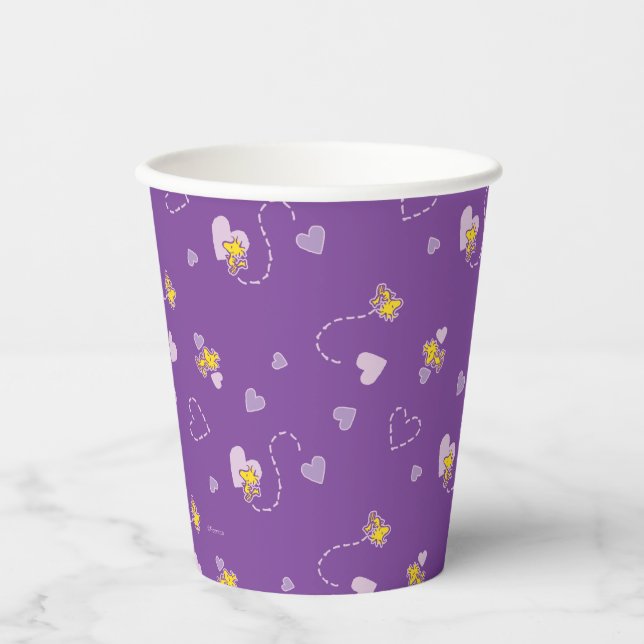 Peanuts | Woodstock Purple Heart Pattern Paper Cups (Front)