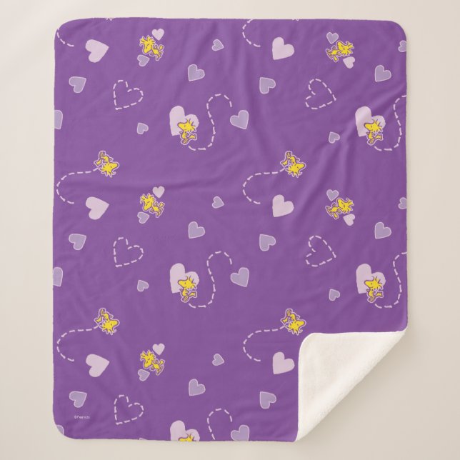 Peanuts | Woodstock Purple Heart Pattern Sherpa Blanket (Front)