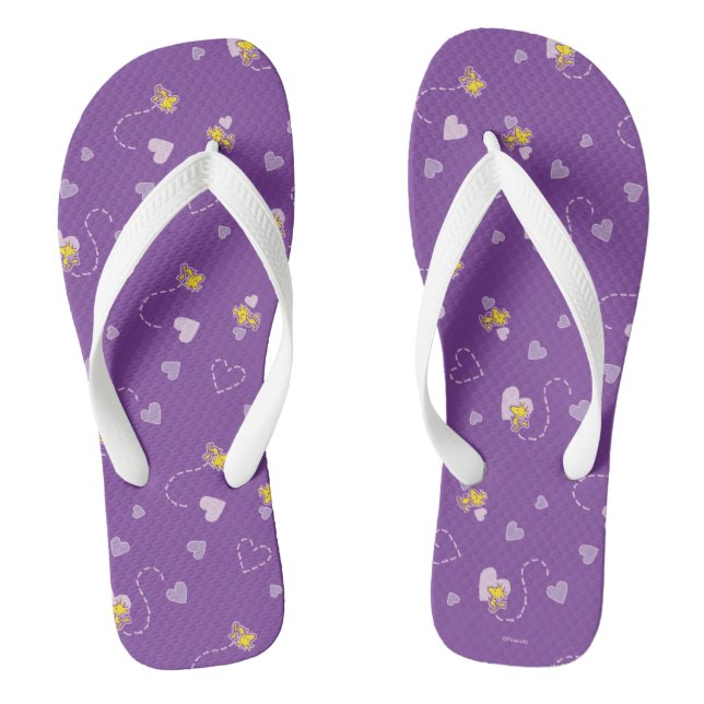 Peanuts | Woodstock Purple Heart Pattern Thongs (Footbed)