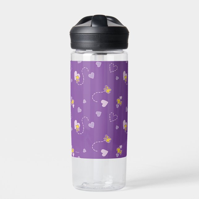 Peanuts | Woodstock Purple Heart Pattern Water Bottle (Front)